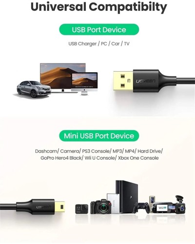 Кабель UGREEN USB 2.0 A Male to Mini 5 Pin Male Cable 0.5m (Black) (UGR-10354)