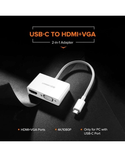 UGREEN USB Type C to HDMI + VGA Converter (White) (UGR-30843)