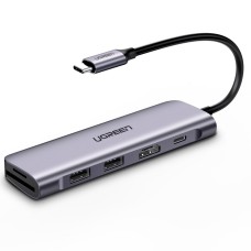 Хаб UGREEN USB-C to 2 Ports USB3.0-A Hub + HDMI + TF/SD с PD Power Supply (Space Gray) (UGR-70411)