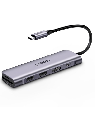 Хаб UGREEN USB-C to 2 Ports USB3.0-A Hub + HDMI + TF/SD с PD Power Supply (Space Gray) (UGR-70411)