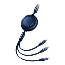 Кабель Baseus Bright Mirror 2 Series Retractable 3-in-1 Fast Charging Data Cable USB M+L+C 3.5A 1.1m Blue (CAMJ010003)