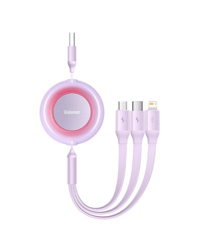 Кабель Baseus Bright Mirror 2 Series Retractable 3-in-1 Fast Charging  Data Cable USB to M+L+C 3.5A 1.1m Purple (CAMJ010005)