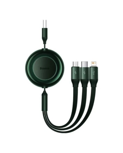 Кабель Baseus Bright Mirror 2 Series Retractable 3-in-1 Fast Charging  Data Cable USB to M+L+C 3.5A 1.1m Green (CAMJ010006)