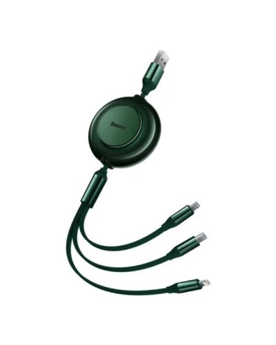 Кабель Baseus Bright Mirror 2 Series Retractable 3-in-1 Fast Charging  Data Cable USB to M+L+C 3.5A 1.1m Green (CAMJ010006)