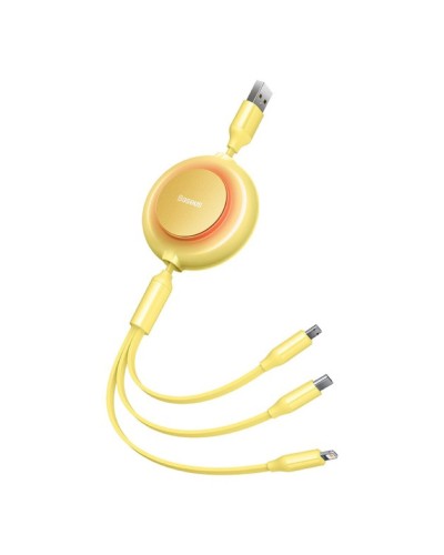 Кабель Baseus Bright Mirror 2 Series Retractable 3-in-1 Fast Charging  Data Cable USB to M+L+C 3.5A 1.1m yellow (CAMJ010011)