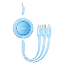 Кабель Baseus Bright Mirror 2 Series Retractable 3-in-1 Fast Charging  Data Cable USB to M+L+C 3.5A 1.1m Sky Blue (CAMJ010017)