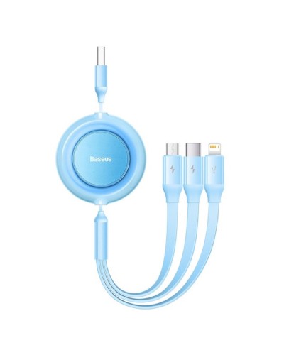 Кабель Baseus Bright Mirror 2 Series Retractable 3-in-1 Fast Charging  Data Cable USB to M+L+C 3.5A 1.1m Sky Blue (CAMJ010017)