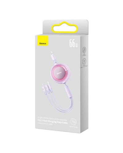 Кабель Baseus Bright Mirror 2 Series Retractable 3-in-1 Fast Charging  Data Cable USB to M+L+C 66W 1.1m Purple (CAMJ010105)