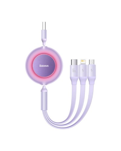 Кабель Baseus Bright Mirror 2 Series Retractable 3-in-1 Fast Charging  Data Cable USB to M+L+C 66W 1.1m Purple (CAMJ010105)