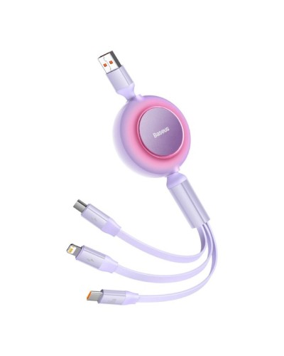 Кабель Baseus Bright Mirror 2 Series Retractable 3-in-1 Fast Charging  Data Cable USB to M+L+C 66W 1.1m Purple (CAMJ010105)