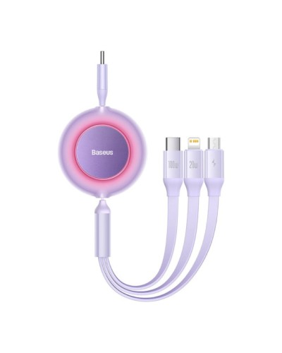 Кабель Baseus Bright Mirror 2 Series Retractable 3-in-1 Fast Charging  Data Cable Type-C to M+L+C 100W 1.1m Purple (CAMJ010205)