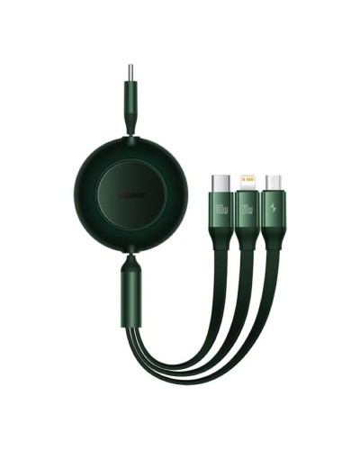 Кабель Baseus Bright Mirror 2 Series Retractable 3-in-1 Fast Charging  Data Cable Type-C to M+L+C 100W 1.1m Green (CAMJ010206)