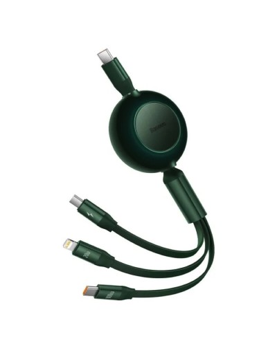 Кабель Baseus Bright Mirror 2 Series Retractable 3-in-1 Fast Charging  Data Cable Type-C to M+L+C 100W 1.1m Green (CAMJ010206)