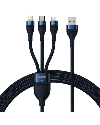 Кабель Baseus Flash Series Ⅱ One-for-three Fast Charging Data Cable USB to M+L+C 100W 1.2m Blue (CASS030003)