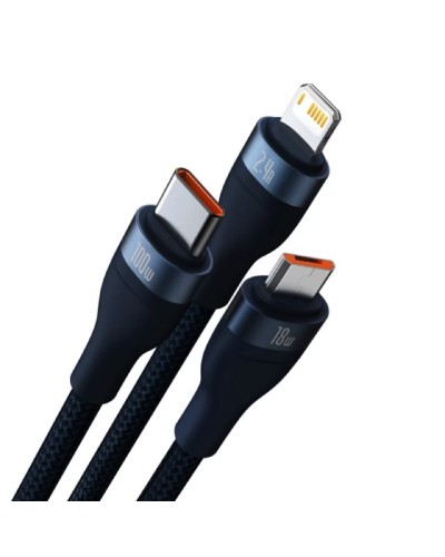 Кабель Baseus Flash Series Ⅱ One-for-three Fast Charging Data Cable USB to M+L+C 100W 1.2m Blue (CASS030003)