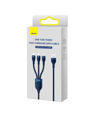 Кабель Baseus Flash Series Ⅱ One-for-three Fast Charging Data Cable USB to M+L+C 100W 1.2m Blue (CASS030003)