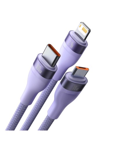 Кабель Baseus Flash Series Ⅱ One-for-three Fast Charging Data Cable USB to M+L+C 100W 1.2m Purple (CASS030005)