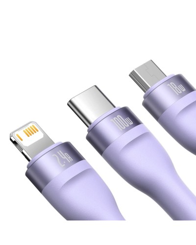 Кабель Baseus Flash Series Ⅱ One-for-three Fast Charging Data Cable USB to M+L+C 100W 1.2m Purple (CASS030005)