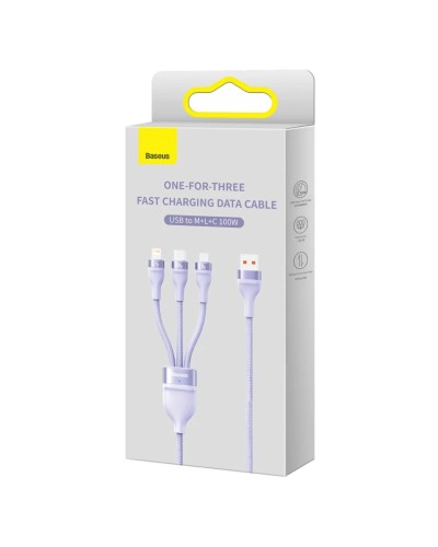 Кабель Baseus Flash Series Ⅱ One-for-three Fast Charging Data Cable USB to M+L+C 100W 1.2m Purple (CASS030005)