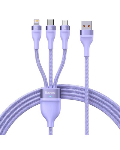 Кабель Baseus Flash Series Ⅱ One-for-three Fast Charging Data Cable USB to M+L+C 100W 1.2m Purple (CASS030005)