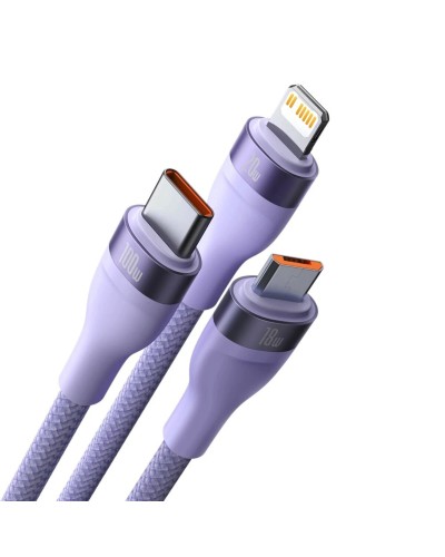 Кабель Baseus Flash Series Ⅱ Two-for-three Charging Cable U+C to M+L+C 100W 1.2m Purple (CASS030105)