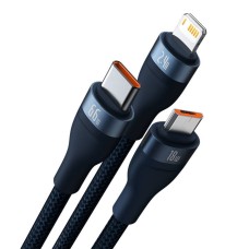 Кабель Baseus Flash Series Ⅱ Один-двумя 3-дюймовый Fast Charging Data Cable USB M+L+C 66W 1.2m Blue (CASS040003)