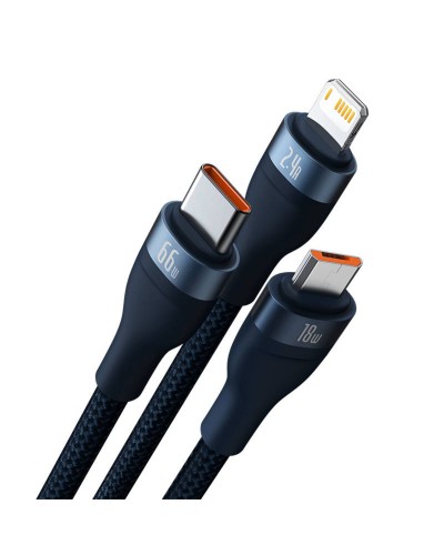 Кабель Baseus Flash Series Ⅱ One-for-three Fast Charging Data Cable USB to M+L+C 66W 1.2m Blue (CASS040003)