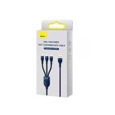 Кабель Baseus Flash Series Ⅱ Один-двумя 3-дюймовый Fast Charging Data Cable USB M+L+C 66W 1.2m Blue (CASS040003)