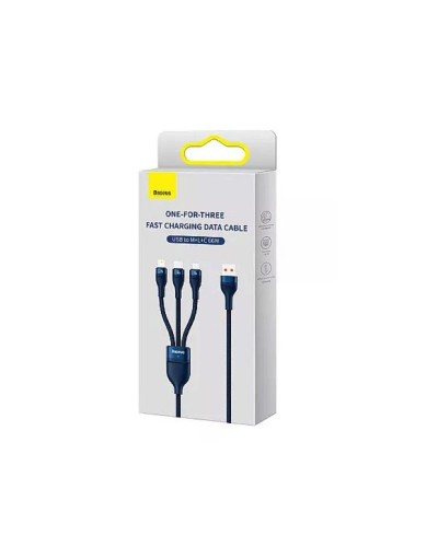 Кабель Baseus Flash Series Ⅱ One-for-three Fast Charging Data Cable USB to M+L+C 66W 1.2m Blue (CASS040003)