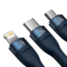 Кабель Baseus Flash Series Ⅱ Один-двумя 3-дюймовый Fast Charging Data Cable USB M+L+C 66W 1.2m Blue (CASS040003)