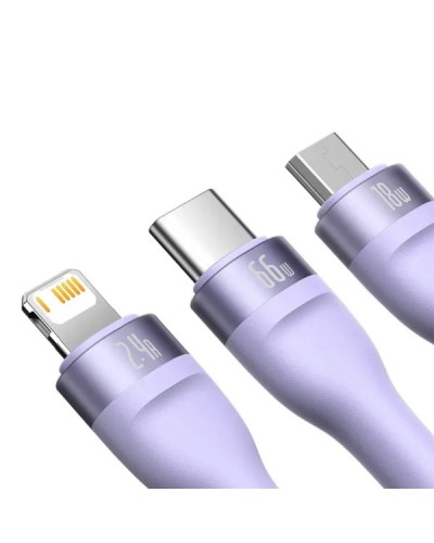 Кабель Baseus Flash Series Ⅱ One-for-three Fast Charging Data Cable USB to M+L+C 66W 1.2m Purple (CASS040005)