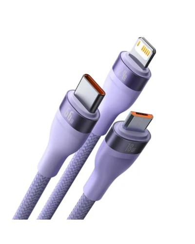 Кабель Baseus Flash Series Ⅱ One-for-three Fast Charging Data Cable USB to M+L+C 66W 1.2m Purple (CASS040005)