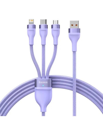 Кабель Baseus Flash Series Ⅱ One-for-three Fast Charging Data Cable USB to M+L+C 66W 1.2m Purple (CASS040005)