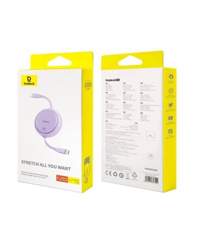 Кабель Baseus Free2Draw Mini Retractable Charging Cable Type-C to Type-C 100W 1m Nebula Purple (P10364500511-00)