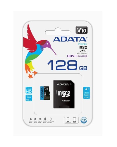 microSDXC (UHS-1) A-DATA Premier 128Gb Class 10 А1 (R-100Mb/s)  (adapter SD) (AUSDX128GUICL10A1-RA1)