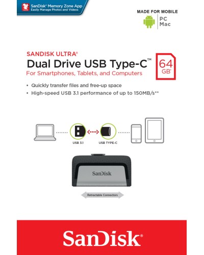 Flash SanDisk USB 3.1 Ultra Dual Type-C 64Gb (150 Mb/s) (SDDDC2-064G-G46)