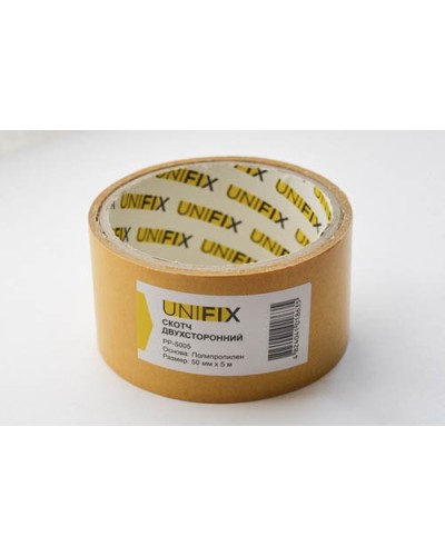 Стрічка клейка двостороння на поліпропіленовій основі 50мм*5м UNIFIX