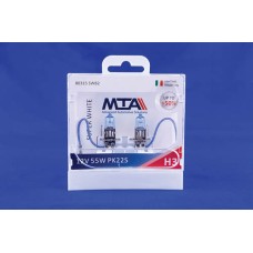Лампа автомобильная H3 12V 55W PK22S SUPER WHITE (ближняя/дальняя, противотуманная) (светло-голубой) (2шт) MTA