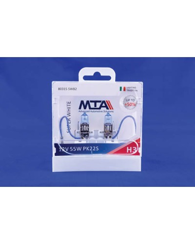 Лампа автомобільна H3 12V 55W PK22S SUPER WHITE (ближня/дальня, протитуманна) (світло-блакитний) (2шт) MTA