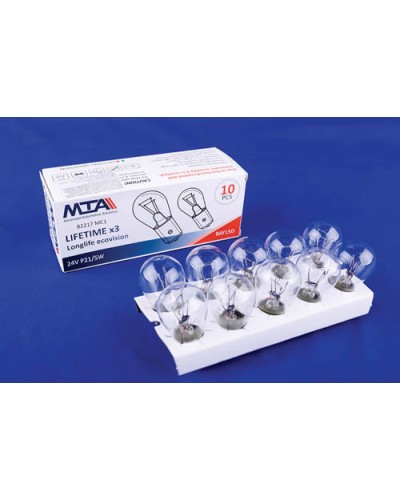Лампа автомобільна 24V 21/5W BaY15d P21/5W (стоп-сигнали/габарити, ліхтарі заднього ходу, задні протитуманні ліхтарі) (2-х контактна) (10шт) MTA