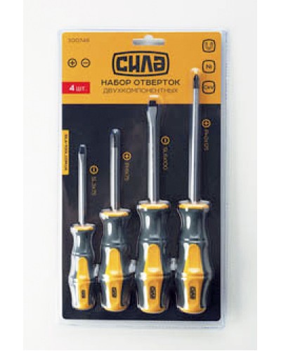 Набір викруток двокомпонентних CrV SL3x75, SL6x100, PH1x75, PH2x125 (4шт) СИЛА