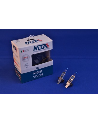 Лампа автомобильная H1 12V 55W P14.5S NIGHT VISION +80% (2шт) (ближняя/дальняя, противотуманная) MTA