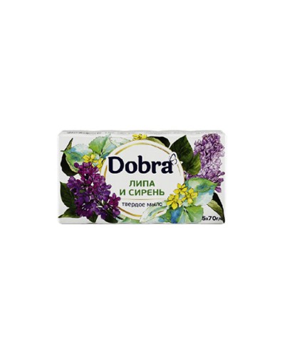 Мыло туалетное твёрдое косметическое 5*70г экопак ТМ Dobra Сирень и липа