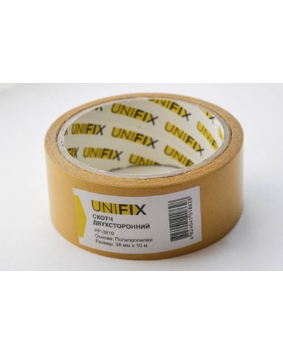 Стрічка клейка двостороння на поліпропіленовій основі 38мм*10м UNIFIX
