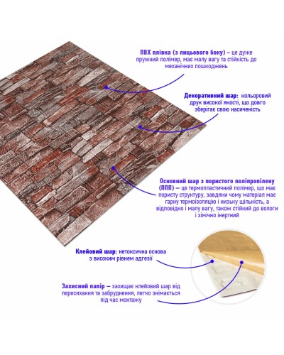 Самоклеюча 3D панель під камінь червоний пісковик 700x770x3мм (58-3) SW-00001319