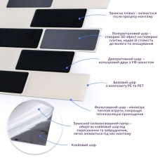 Самоклеющаяся полиуретановая плитка черный серый молочный кирпич 305х305х1мм (D) SW-00001329