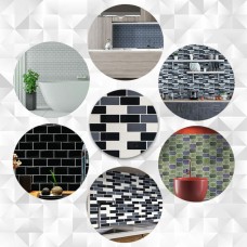 Самоклеющаяся полиуретановая плитка черный серый молочный кирпич 305х305х1мм (D) SW-00001329