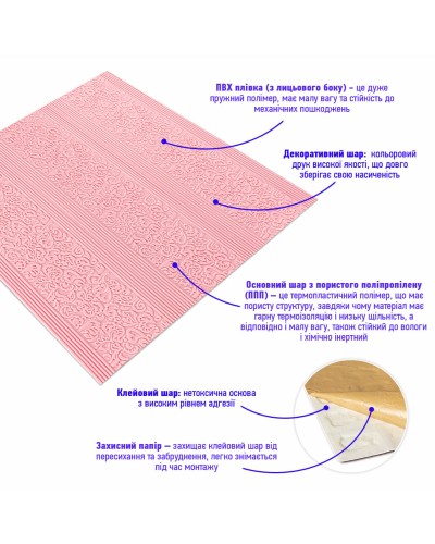 Самоклеюча 3D панель ніжно-рожева 700х700х5мм (140) SW-00001330