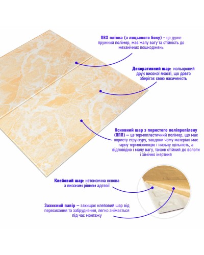 Самоклеюча 3D панель персиковий мармур 700х700х4мм SW-00001343