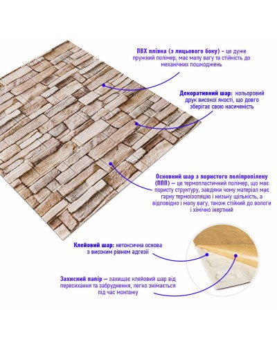 Самоклеюча 3D панель під бежеву цеглу катеринослав 700х770х3мм (344-3) SW-00001383